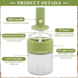 Cooking BBQ Custom <b>Spice</b> Container Bottle Glass Seasoning <b>Jar</b> with Telescopic Retractable Spoon and Lid for Sugar Salt Pepper - Product Image 6