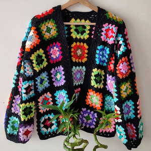 Manches longues gros tricot Maxi bloc fait à la main <span class=keywords><strong>mamie</strong></span> carré <span class=keywords><strong>Crochet</strong></span> <span class=keywords><strong>pull</strong></span> Long Cardigan - Product Image 2