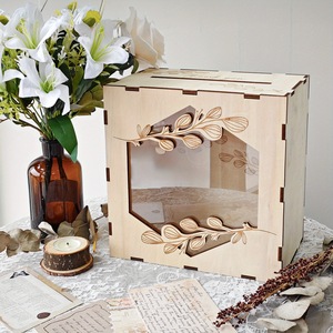 Nouveau produit transfrontalier : Boîte carrée en bois pour livre <span class=keywords><strong>d</strong></span>'or de mariage, porte-cartes et boîte à cartes de visite, à assembler soi-même, Chine - Product Image 2