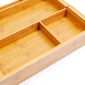 Bamboo telescopic <b>tray</b> drawer tableware stretchable storage box <b>small</b> items desktop manufacturer custom storage telescopic - Product Image 4