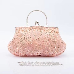 Bolso de mano de noche para mujer, hecho a mano, con cuentas y lentejuelas, cierre de beso, asa superior, cadena de <span class=keywords><strong>serpiente</strong></span> desmontable, para fiesta - Product Image 4
