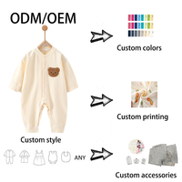 Combinaison Bébé Printemps Automne Imprimée Dessin Animé Pur Coton Sans Coutures Nouveau-né Manches Longues Boutons Pression Lavable Maison