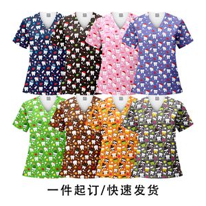 Custom Printed Scrub Tops Unisex Polyester V-Neck Medical Workwear Hospital Uniforms - Product Image 3