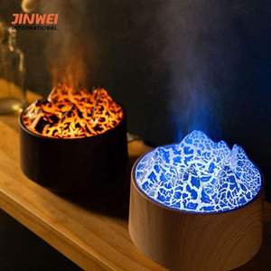 Flame Humidifier Dark Wood 300ml Seven Color Mood <b>Lighting</b> <b>Timer</b> Function Household Office Use - Product Image 1