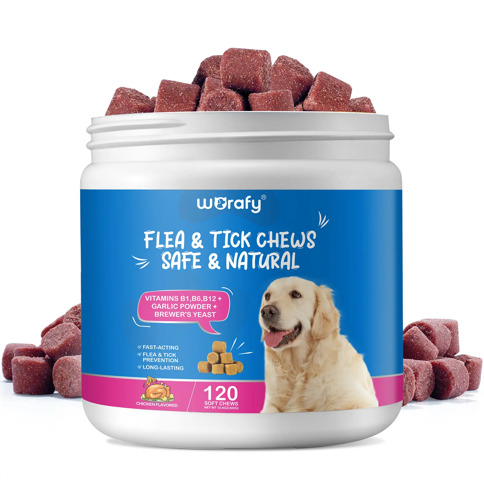 Worafy Natural Pets Health Care Suplementos para el control de pulgas y garrapatas 120 Soft Chews Tratamiento de pulgas y garrapatas para perros Tabletas