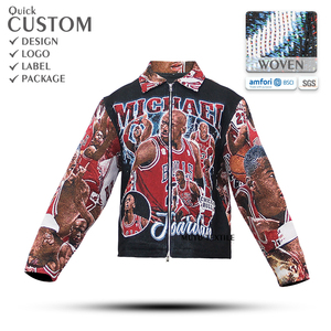 Fornitura OEM Basso MOQ Giacca da Basket in Tessuto Jacquard Arazzo Personalizzata da Uomo con <span class=keywords><strong>Zip</strong></span> Fodera in Seta <span class=keywords><strong>Cardigan</strong></span> con Cerniera - Product Image 1