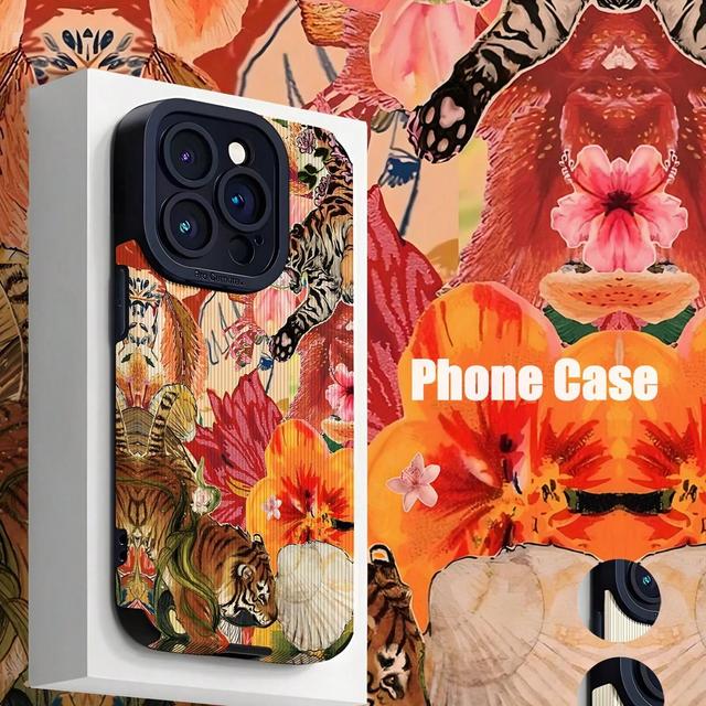 New Product Retro Tiger Floral Vertical Stripe High-End Faux Leather Mobile Phone Case for iphone 17 Promax Shell Back Cover