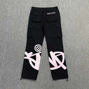 Özel erkek hafif yüksek sokak parça kargo pantolon düz bacak günlük pantolon büyük cepler orta bel Streetwear OEM hizmeti - Product Image 3