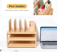 Organisateur de bureau en bambou personnalisable à 3 niveaux avec porte-stylos réglable et plateau à lettres pour le bureau et la maison