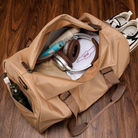 Sac de voyage en toile beige, grande capacité, imperméable, pour la gym, les voyages, les week-ends, avec compartiment pour chaussures, bandoulière, pour hommes et femmes