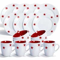 Service de table GuangDa classique en grès blanc et rouge avec assiettes, bols et tasses, compatible lave-vaisselle, thème Noël, cadeau pour la maison