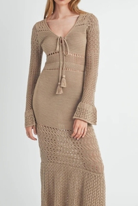 Personalizado de manga larga con cuello en V Bodycon Knit Wool Mujeres Maxi Sweater Dress - Product Image 5