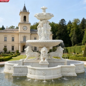 Fontaine YOUFINE sur mesure, style château, décoration extérieure, pierre antique, classique, en marbre blanc avec lions - Product Image 1