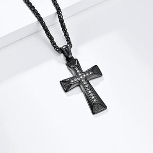 <b>Cross</b> Necklace Stainless Steel Pave Setting Men's Hip Hop Pendant Gift Jewelry - Product Image 3