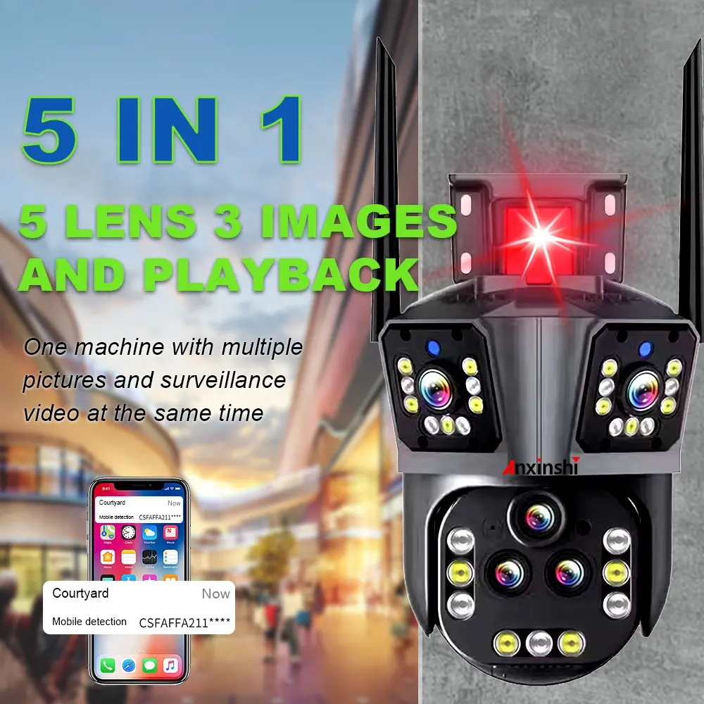 Anxinshi CCTV Network 5 Lens 2-way Audio 20MP 20X Full Color Night Vision Wireless WiFi PTZ Camera