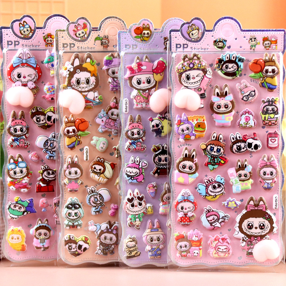thumbnail image 2 of 300Pcs Kawaii Cartoon 3D Relief Sticker Cute Crystal Jelly Patch For Mobile Phone Case Mirror Scrapbook Journal Animal Deco 2 of 9