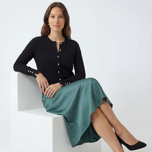 Cárdigan de Punto Fino Elegante para <span class=keywords><strong>Mujer</strong></span>, OEM ODM, con Botones de Perla, Cuello Redondo, Manga Larga, Estilo Casual - Product Image 3