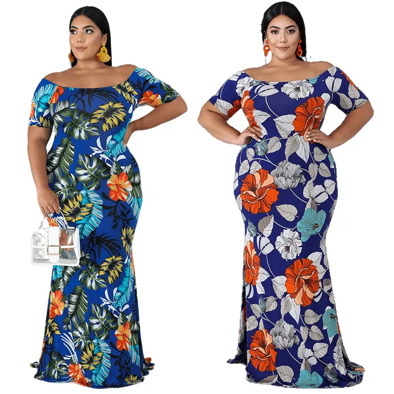 Wholesale Latest Dress Designs Plus Size Floral Print Casual Dress Long Maxi Summer Dress Elegant Women Clothing 5XL
