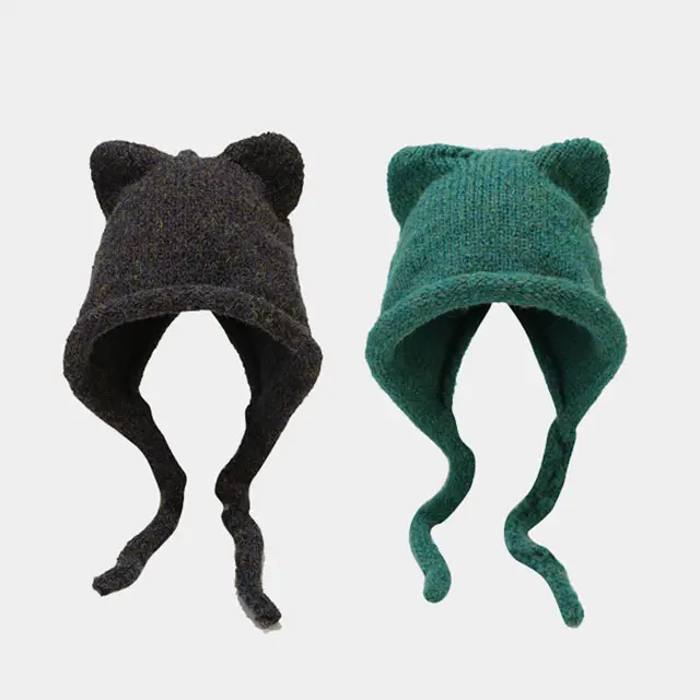 Nouveau chapeau tricoté tressé oreilles de chat hiver extérieur chaud mignon Baotou chapeau en laine Protection des oreilles chapeaux froids