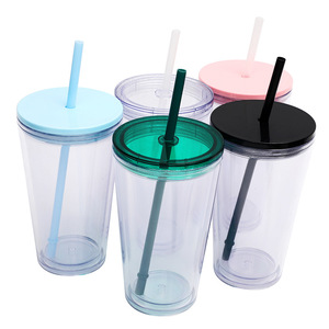 Shang Kou Ai 16oz Double Walled Plastic <b>Straw</b> <b>Cup</b> Reusable Travel Drinkware With <b>Lid</b> <b>And</b> <b>Straw</b> For General Use - Product Image 1