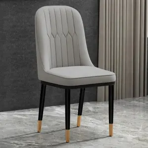 modern dining chair Set of Grey PU Leather Upholstered Back and Seat with Black Metal Legs / Kitchen Counter Chair
