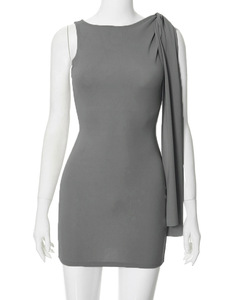 Fascia alta tendenza 2025 estate nuovi vestiti di moda tinta unita Sexy abito irregolare - Product Image 3