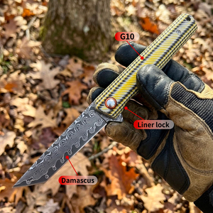 Custom Logo OEM Damascus Steel Folding Pocket <b>Knife</b> G10 Handle Tactical Outdoor Camping EDC <b>Knives</b> Wholesale - Product Image 3
