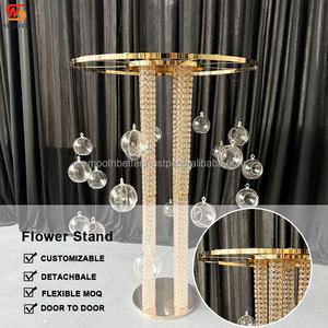 Base Redonda para Flores con Anillo Liso, <span class=keywords><strong>Pilar</strong></span> Brillante con Bolas de Cristal Transparente, Centro de Mesa para Bodas, Decoración Dorada para Pasillo de Escenario - Product Image 2