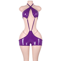 Tenues de danse exotiques en cuir verni, shorts à lacets, bodys, ensembles, sous-vêtements string, costumes de pole dance, vêtements de club, ensemble d'accessoires