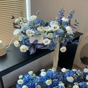 Chất Lượng Cao Màu Xanh Tú Cầu Hoa Sắp Xếp Hiện Đại Lụa Đám Cưới Vòm Khung Cho Giáng Sinh Bảng & Sofa Runners Centerpieces - Product Image 4