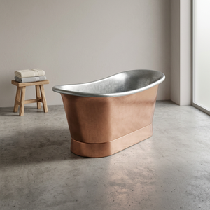 Bañera Portátil de Metal Estilo Antiguo, Bañera Ovalada de Cobre para Adultos con Tapa - Product Image 1