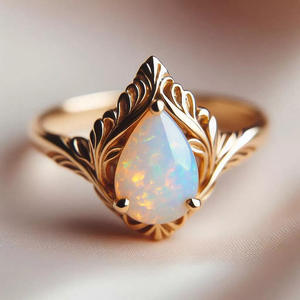 Anillo de Ópalo para Mujer A010, Forma de Pera, Piedra Preciosa Natural, Diseño de Alas, Engaste de Garras, Anillos de Compromiso de Moda - Product Image 1