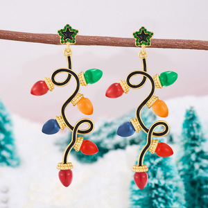 Sparkling Multicolor Rhinestone Zircon Christmas <b>Lantern</b> Leaf Drop Earrings Bohemian Inlaid Crystal Stud Earrings Women Wedding - Product Image 4