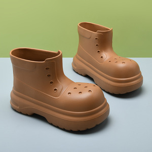 Women's Thick Soled Rain <b>Boots</b> Light Yellow Solid Color Mid Heel Waterproof Non Slip Short <b>Boot</b> For All Seasons - Product Image 3