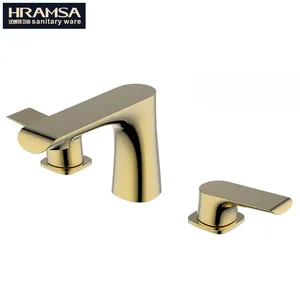 luxury design gold color brass two handles washroom mixer
