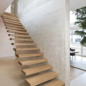 <span class=keywords><strong>Escalier</strong></span> flottant Prima Elegant avec marches <span class=keywords><strong>en</strong></span> chêne naturel et garde-corps <span class=keywords><strong>en</strong></span> panneaux de verre transparent pour des intérieurs modernes et intemporels - Product Image 1