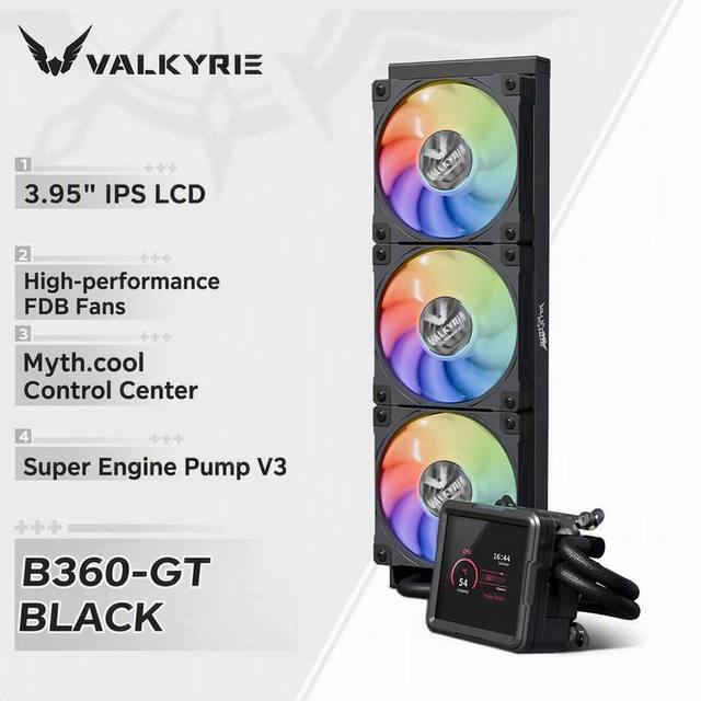 VALKYRIE B360-GT 360mm AIO Liquid Cooler with 3.95 Inch LCD Screen ARGB Fans 300W TDP High-End PC Gaming Cooling System