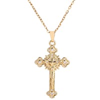 Chaîne à maillons dorés tendance, grande, creuse, en forme de O, haut de gamme, de niche, pour femme, style rétro gothique, avec croix religieuse, transfrontalier Europe-Amérique