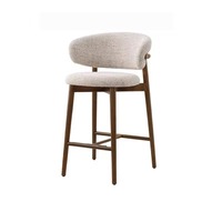 Chaise de bar en bois massif, chaise de salon moderne et simple avec dossier, chaise en tissu de designer nordique, tabouret haut à longues jambes