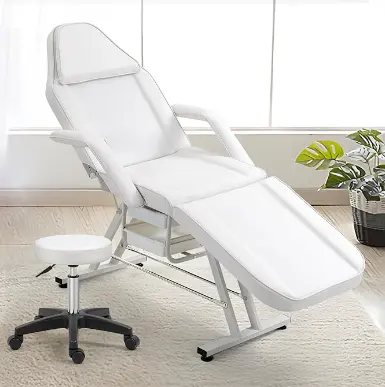 Cama de silla facial ajustable para masaje profesional de belleza, cama de salón de SPA, silla para cejas, cama plegable para pestañas con taburete hidráulico