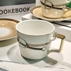 Hot Sale Nordic Luxury Gold Handle Leather Buckle Pattern Ceramic Coffee Cup Saucer <b>Set</b> - Product Image 2