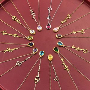 Collana con Ciondolo Personalizzabile in Acciaio Inox con Lettere Inglesi e Dodici <span class=keywords><strong>Pietre</strong></span> di Compleanno, Ideale per Dropshipping - Product Image 2