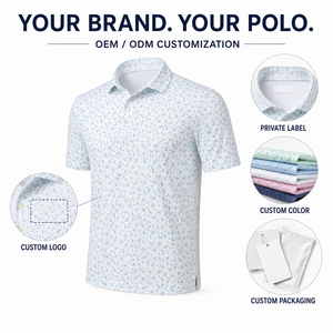 Custom Printed Golf <b>Polo</b> <b>Shirts</b> Men <b>Light</b> <b>Blue</b> Micro Pattern Short Sleeve Private Label OEM ODM Manufacturer - Product Image 2