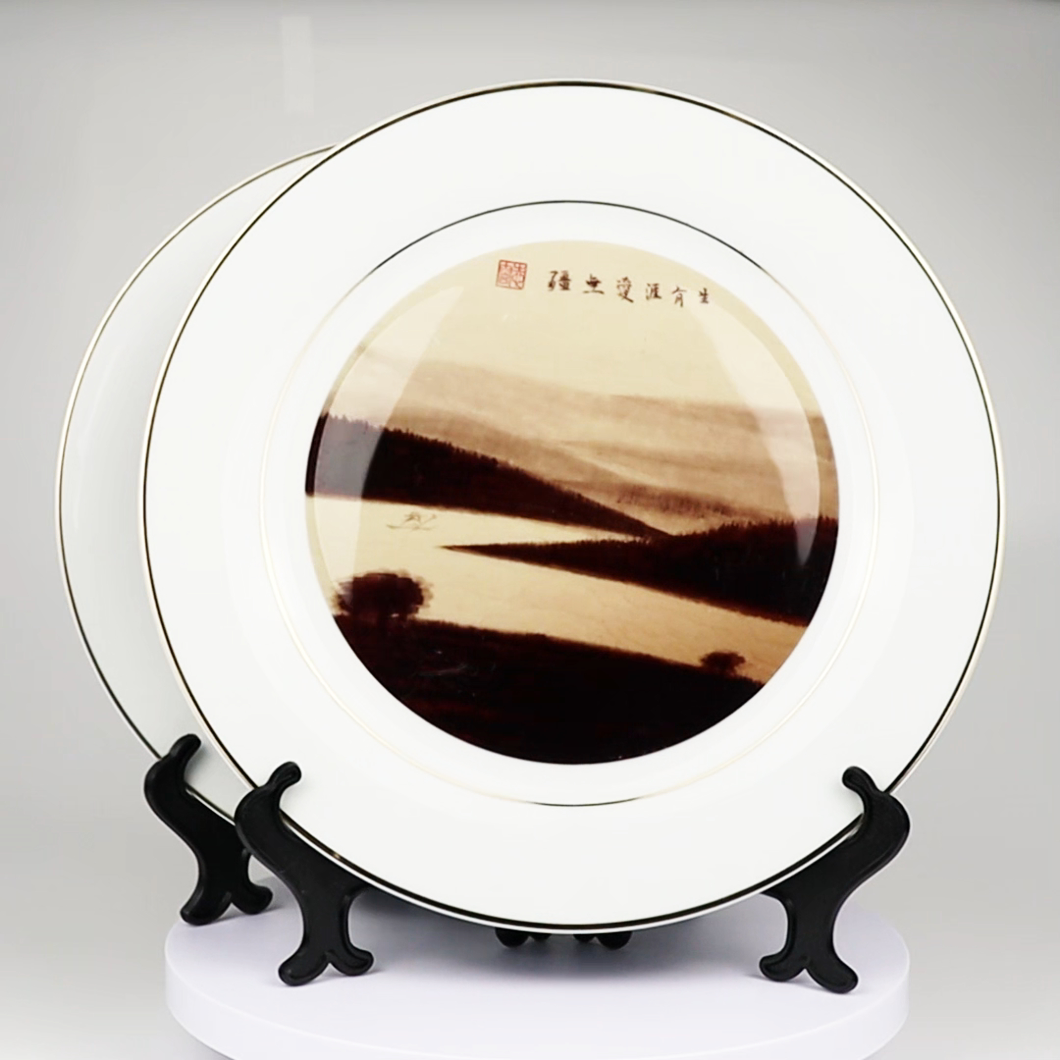 Wholesale Luxury Decor Ceramic Plate Custom Design Sublimation 10inch White Blank Round Ceramic Plates with Golden Rim