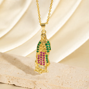 Collar con Colgante <span class=keywords><strong>de</strong></span> <span class=keywords><strong>Nuestra</strong></span> <span class=keywords><strong>Señora</strong></span> <span class=keywords><strong>de</strong></span> <span class=keywords><strong>Guadalupe</strong></span> Chapado en Oro <span class=keywords><strong>de</strong></span> 18K, Joyería Religiosa con Esmalte <span class=keywords><strong>de</strong></span> la Virgen María - Product Image 2