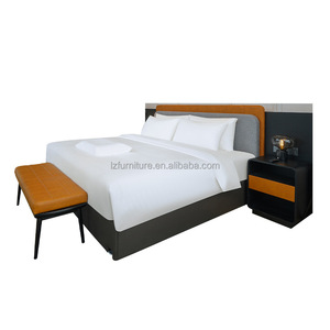3 Star Hotel Bedroom Furniture Set Modern Upholstered <b>Bed</b> Frame with Headboard Bedside <b>Table</b> <b>Bed</b> End Stool White Linen Bedding - Product Image 3