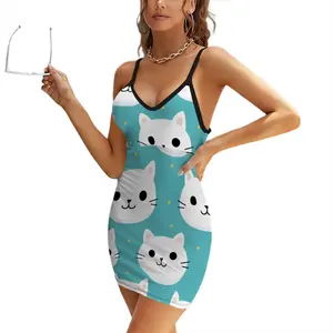 V-Collar Short <b>Spaghetti</b> <b>Strap</b> Bodycon Club <b>Dress</b> - Product Image 3