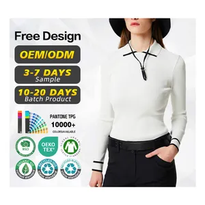 Custom Logo Women 16gg Ribbed Sweater Polo Neck Long Sleeve Soft Knitted Pullover Knitwear Sweater For Women