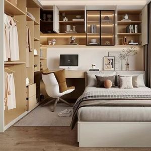 Ensemble de chambre à coucher moderne et minimaliste avec rangement intégré, armoire tatami, lit coffre, bureau - pour la maison, l'école ou la salle de sport - Product Image 1