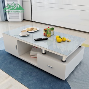 Set di Mobili Moderni Retrattili Wayon per Soggiorno, <span class=keywords><strong>Tavolino</strong></span> <span class=keywords><strong>da</strong></span> Caffè con Piano in <span class=keywords><strong>Vetro</strong></span> e Armadietti Portaoggetti per Arredamento Casa - Product Image 3